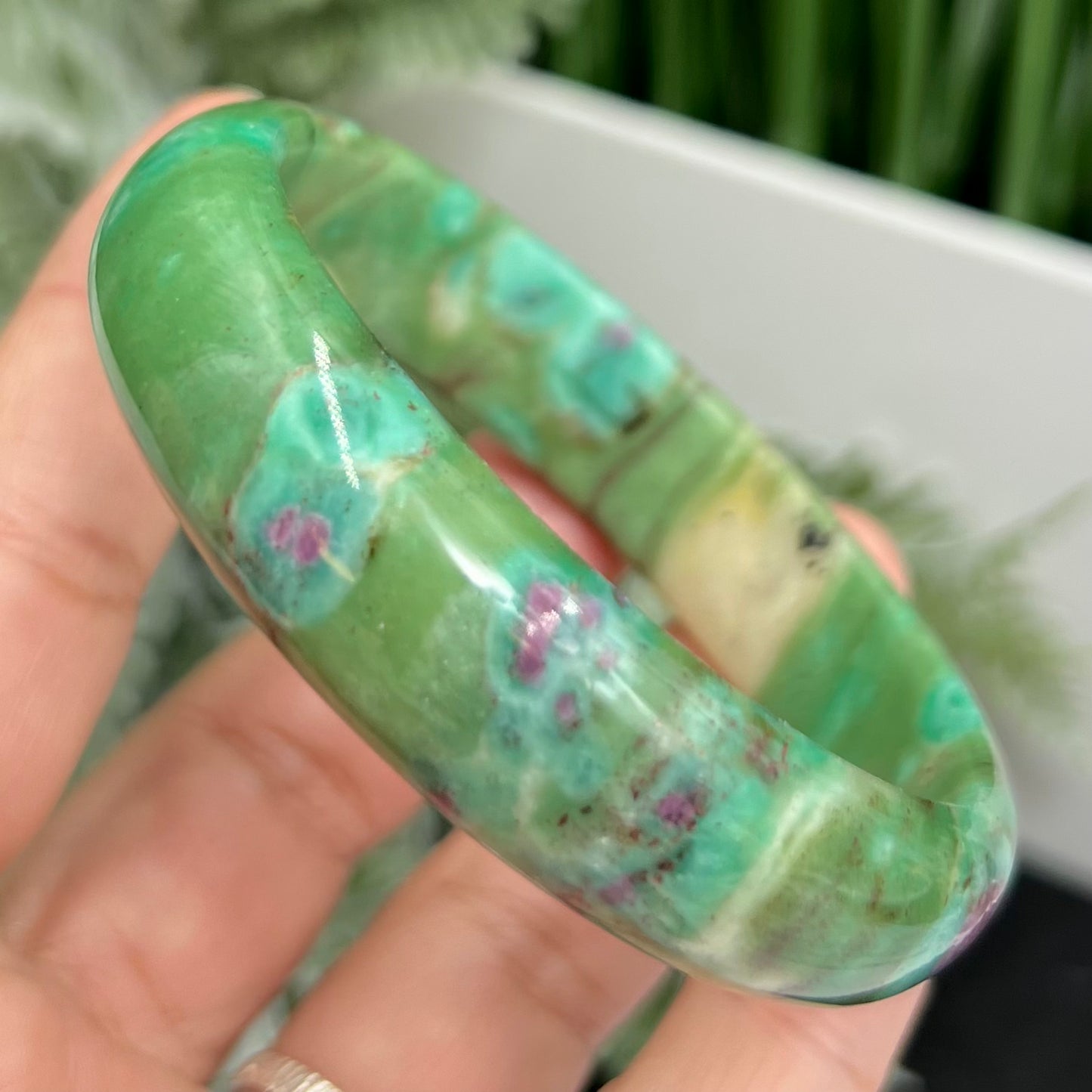 Ruby in Fuchsite Bangle UV Reactive Wearable Crystal 57mm Diameter