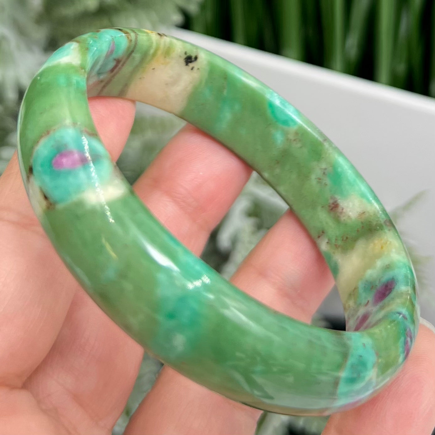 Ruby in Fuchsite Bangle UV Reactive Wearable Crystal 57mm Diameter