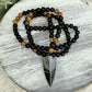 Black Obsidian Wood Necklace Hematite Spear Wearable Trinity Grounding Crystals