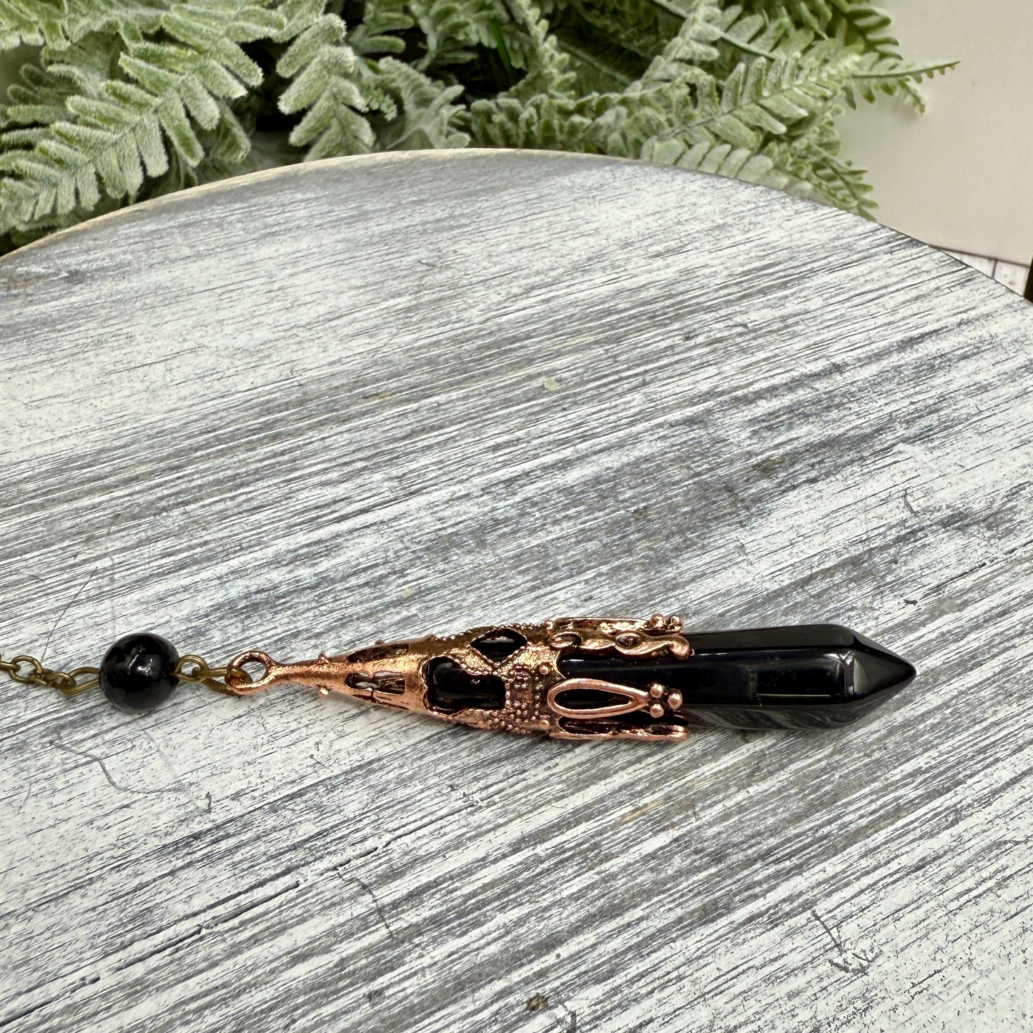 Black Obsidian Pendulum with Raven Skull Figurine Divination Tool