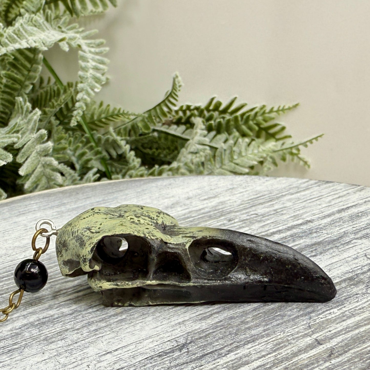 Black Obsidian Pendulum with Raven Skull Figurine Divination Tool