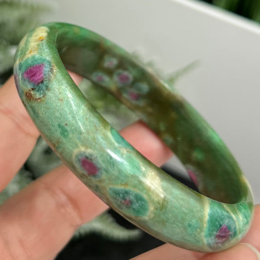 Ruby in Fuchsite Bangle UV Reactive Wearable Crystal 60mm Diameter