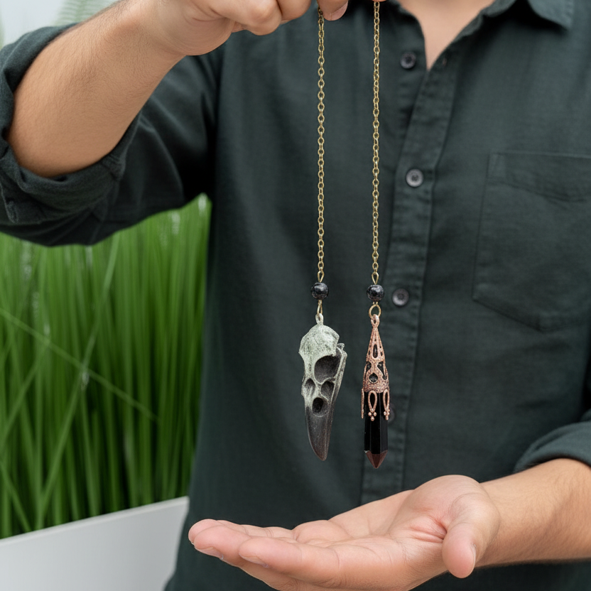 Black Obsidian Raven Skull Figurine Pendulum Dowsing Gemstone Divination Manifestation