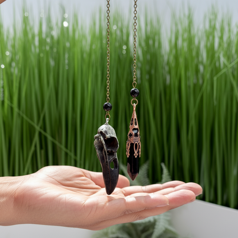 Black Obsidian Raven Skull Figurine Pendulum Dowsing Gemstone Divination Manifestation