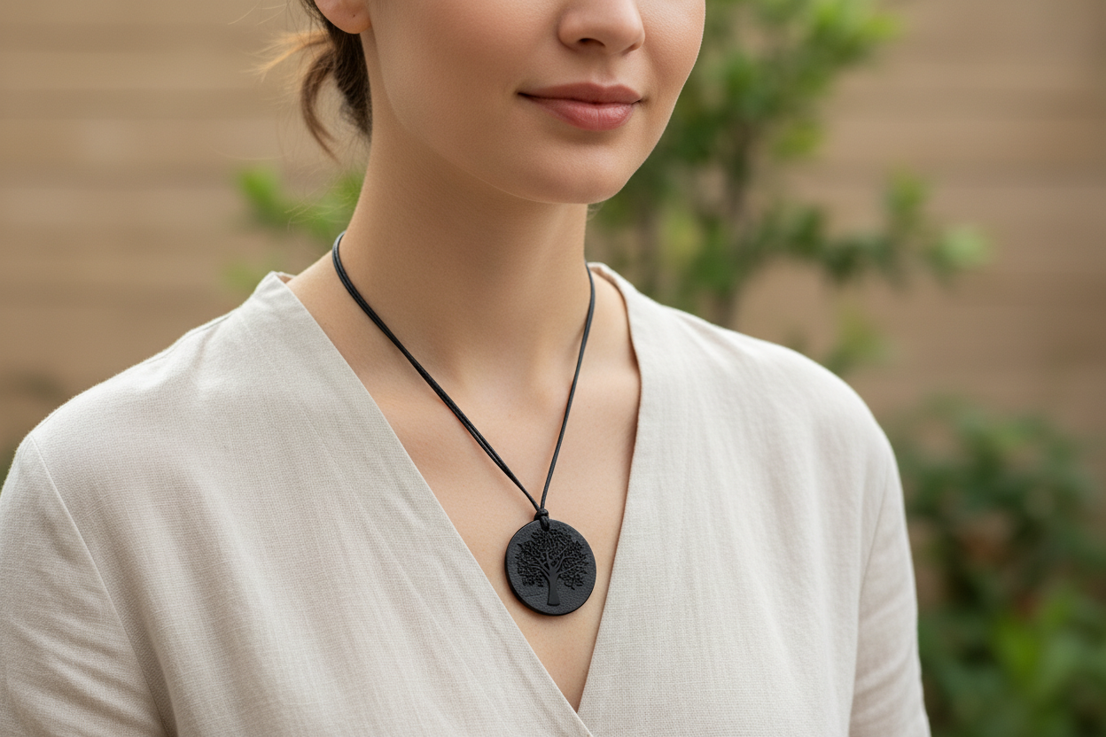 Shungite Pendent Necklace Tree of Life Wearable EMF Protection Crystal