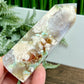 Pink Amethyst Green Flower Agate Tower Healing Crystal Generator 238g 103mm