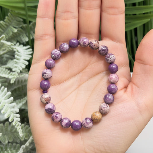 Phosphosiderite Purple Crystals Bracelets Wearable Gemstones Elastic 8-9mm Beads 16cm