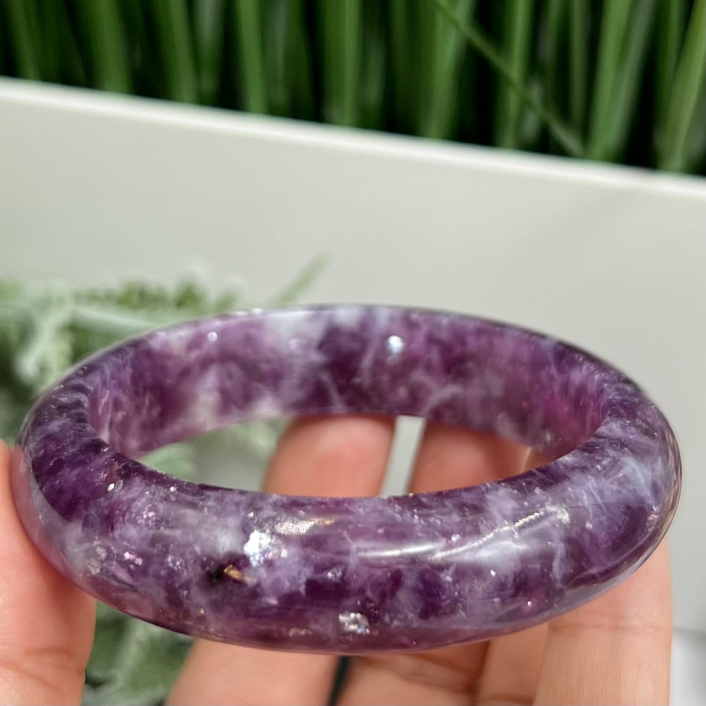 Lepidolite Purple Mica Bangle Wearable Crystal 58mm Diameter