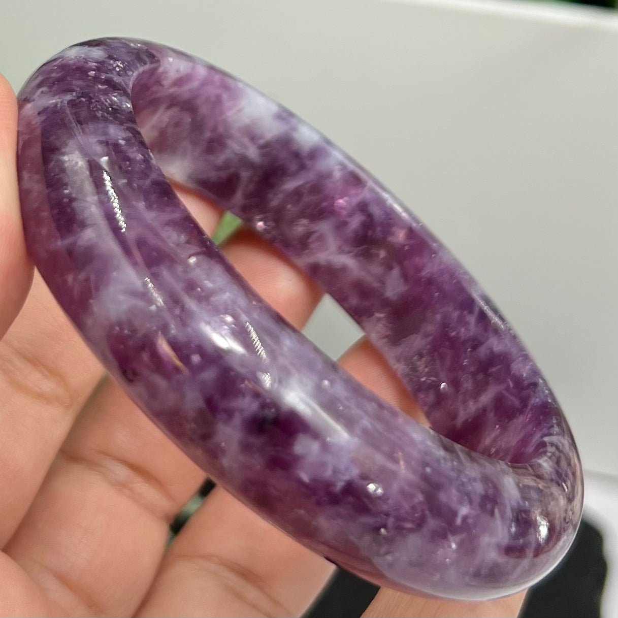 Lepidolite Purple Mica Bangle Wearable Crystal 58mm Diameter