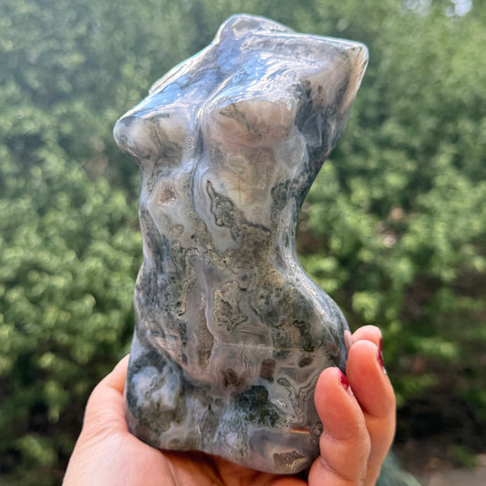 Moss Agate Large Female Torso Body Crystal Lady Carving 1422g