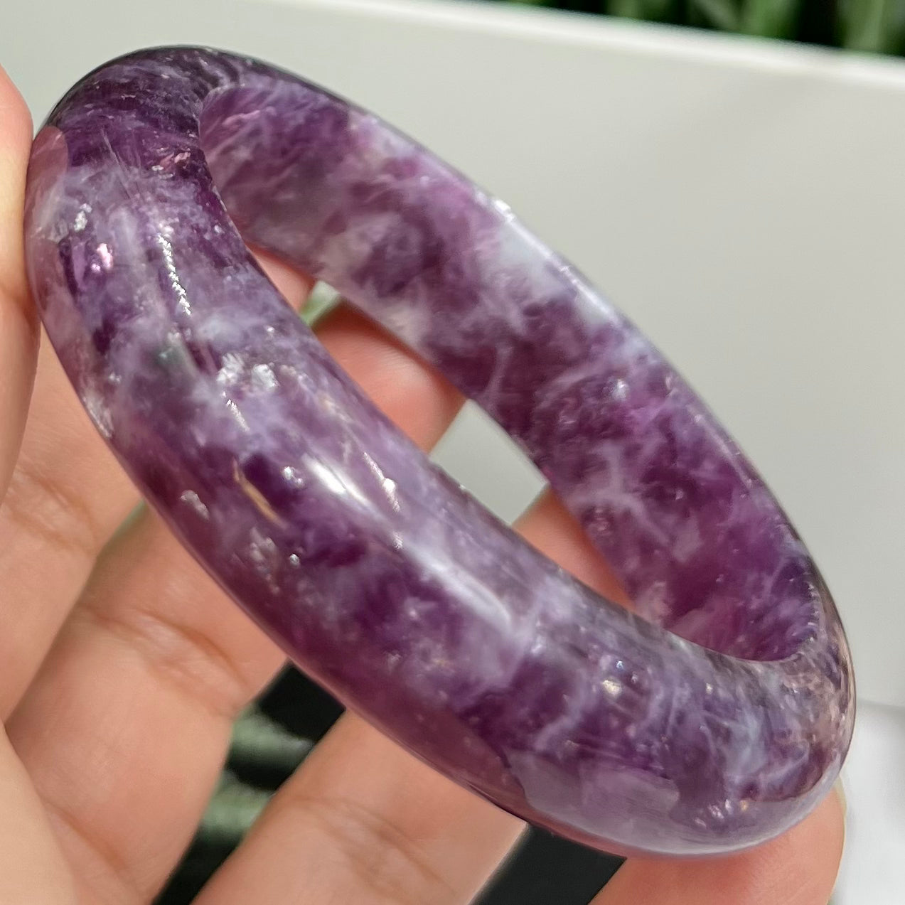 Lepidolite Purple Mica Bangle Wearable Crystal 58mm Diameter