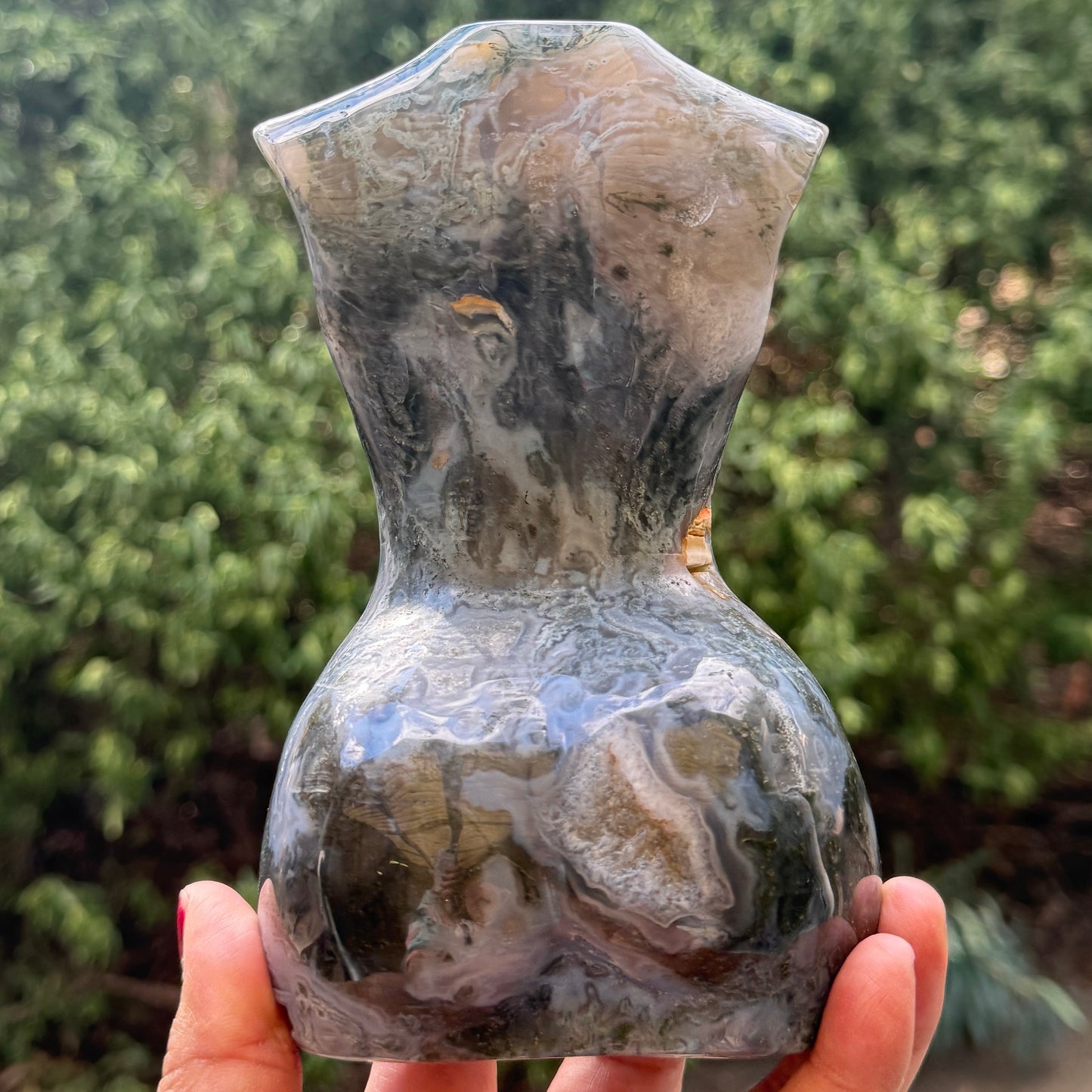 Moss Agate Large Female Torso Body Crystal Lady Carving 1422g