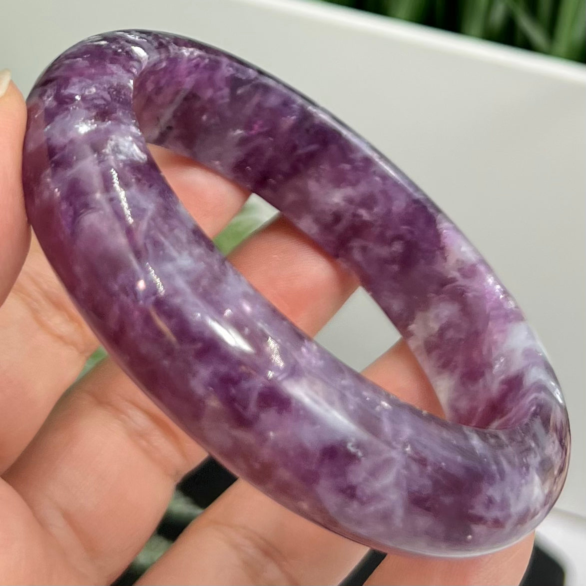 Lepidolite Purple Mica Bangle Wearable Crystal 58mm Diameter