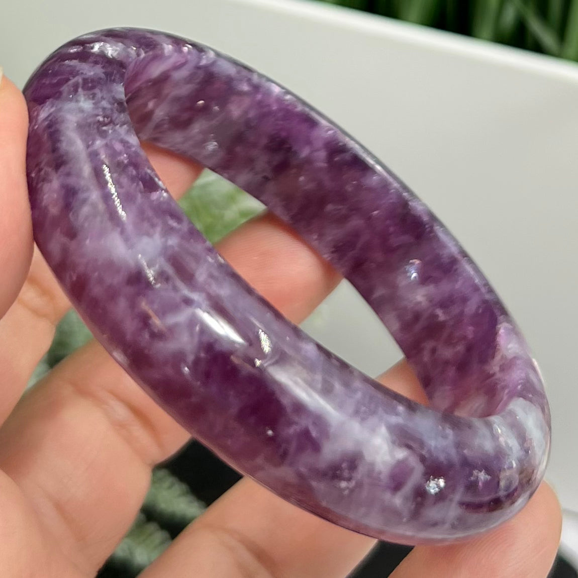 Lepidolite Purple Mica Bangle Wearable Crystal 58mm Diameter