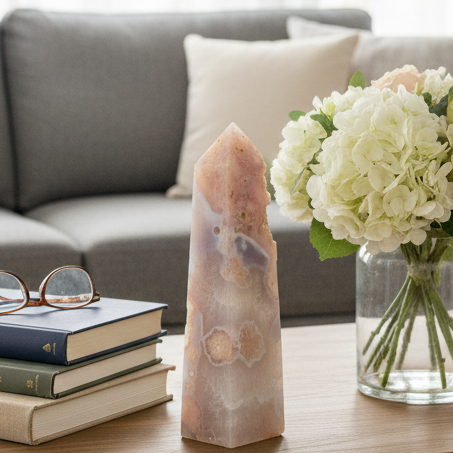 Pink Amethyst Flower Agate Tower Healing Crystal Generator 650g 179mm