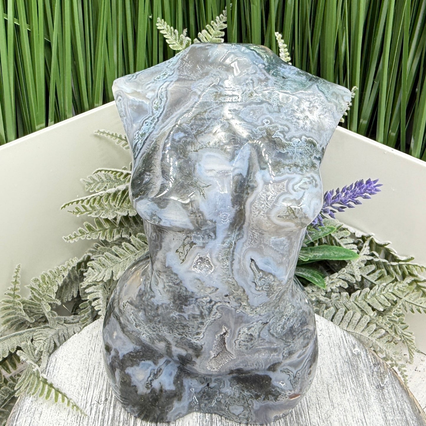 Moss Agate Large Female Torso Body Crystal Lady Carving 1422g