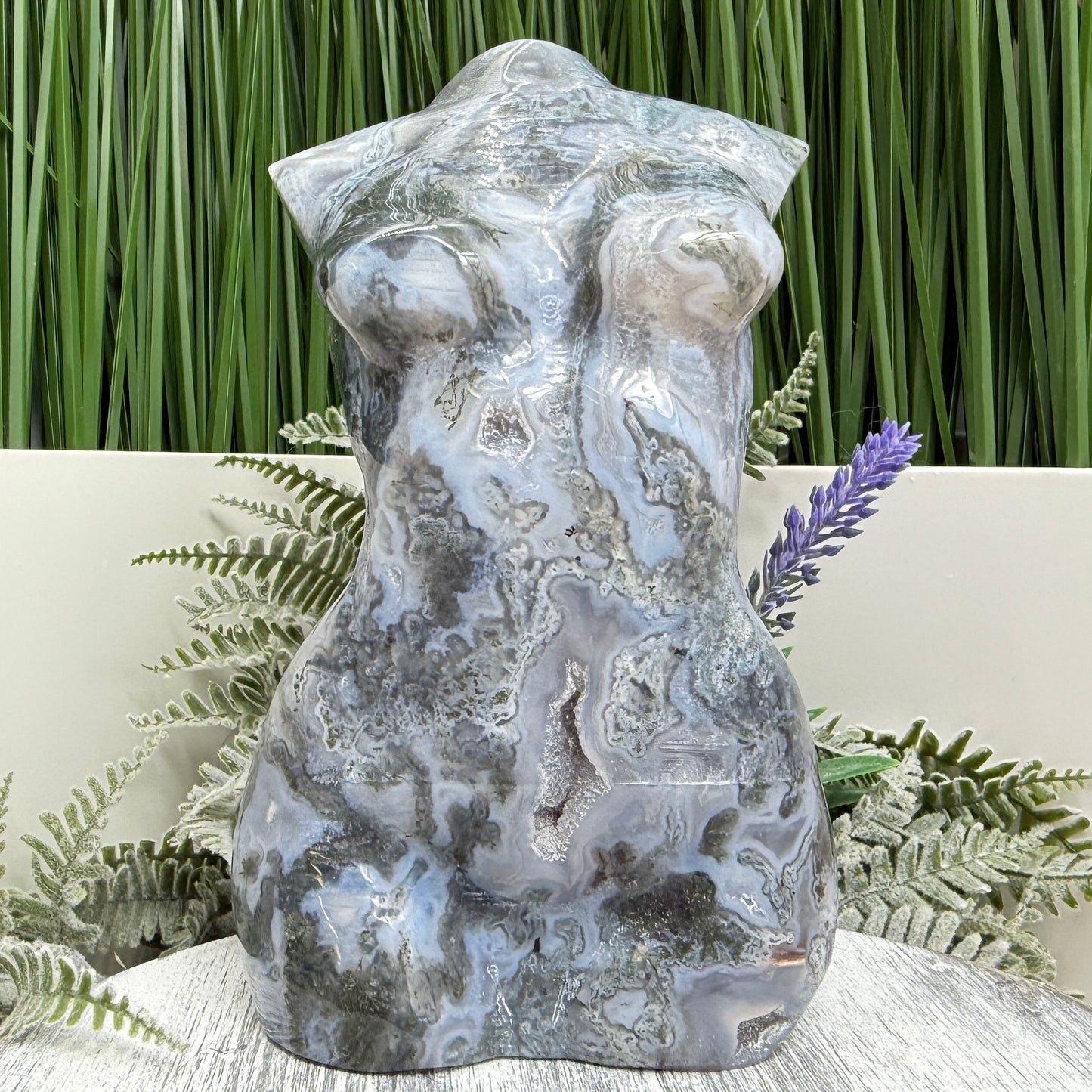 Moss Agate Large Female Torso Body Crystal Lady Carving 1422g