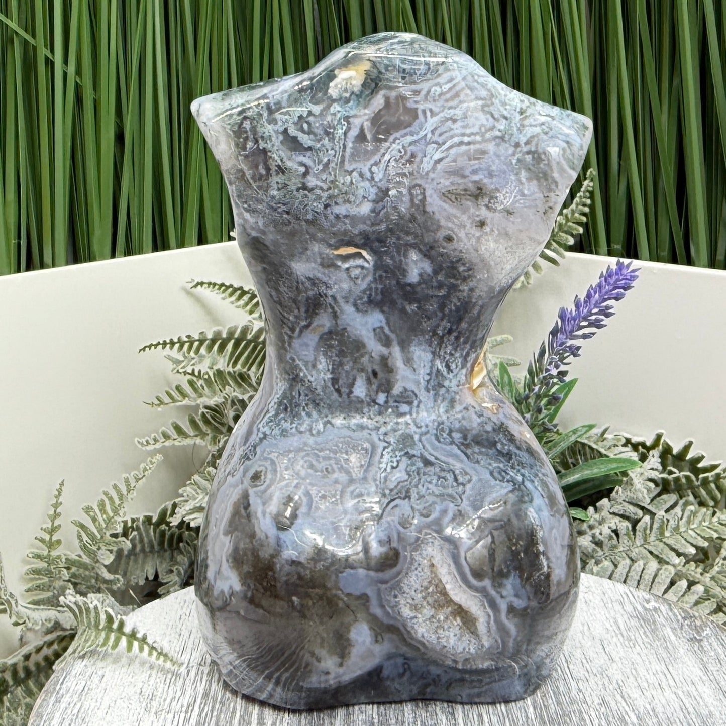 Moss Agate Large Female Torso Body Crystal Lady Carving 1422g