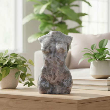 Moss Agate Large Female Torso Body Crystal Lady Carving 1422g