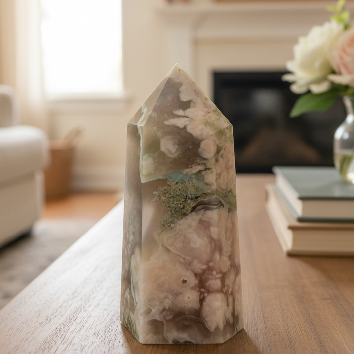 Flower Agate Tower Healing Crystal Generator 171g 82mm