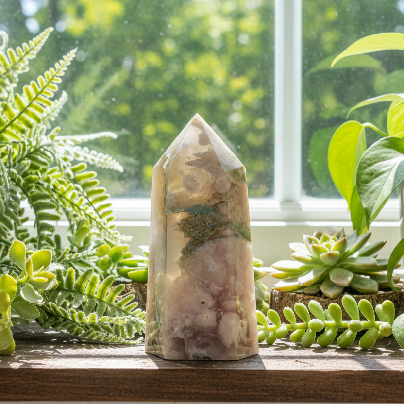 Flower Agate Tower Healing Crystal Generator 171g 82mm