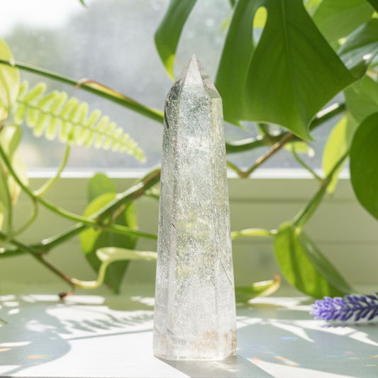 Black Tourmaline in Clear Quartz Top Quality Tower Crystal Generator 156g 120mm