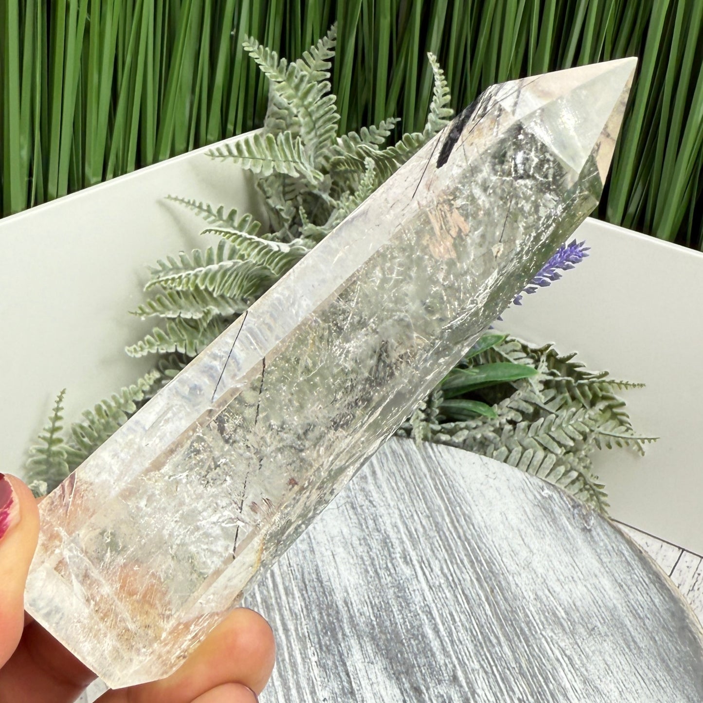 Black Tourmaline in Clear Quartz Top Quality Tower Crystal Generator 156g 120mm