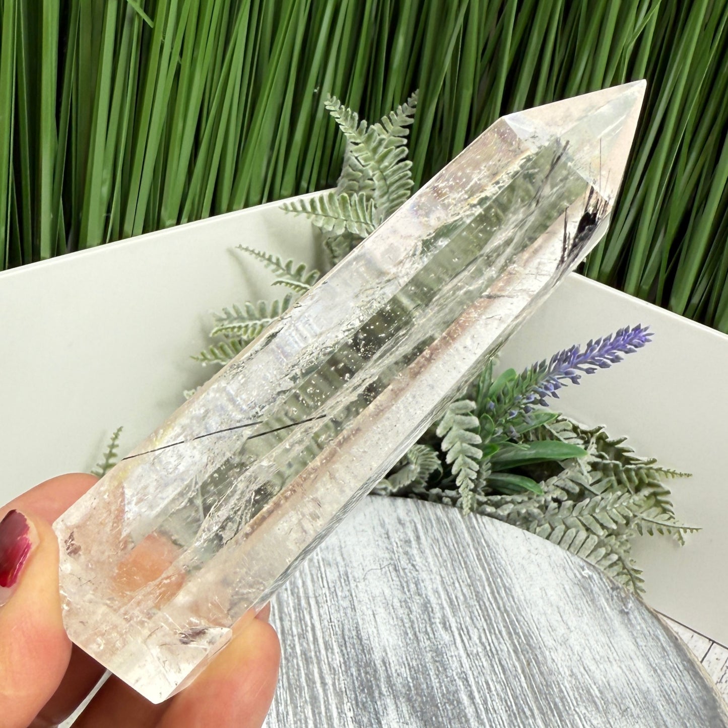 Black Tourmaline in Clear Quartz Top Quality Tower Crystal Generator 156g 120mm