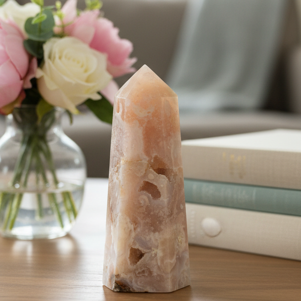 Pink Amethyst Flower Agate Tower Healing Crystal Generator 107g 81mm