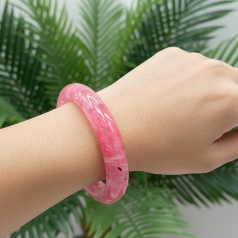 Rhodonite in Quartz Bangle Gemstone Jewellery Crystal 58mm Diameter