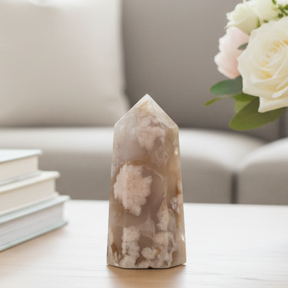 Flower Agate Tower Healing Crystal Generator 136g 77mm