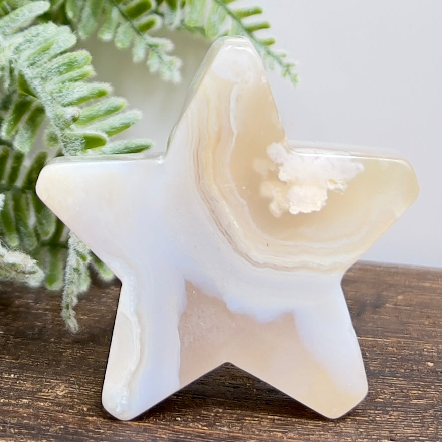 Flower Agate Star Healing Crystal Carving 62g