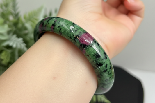 Ruby in Zoisite Bangle UV Reactive Gemstone Jewellery Crystal 60mm Diameter