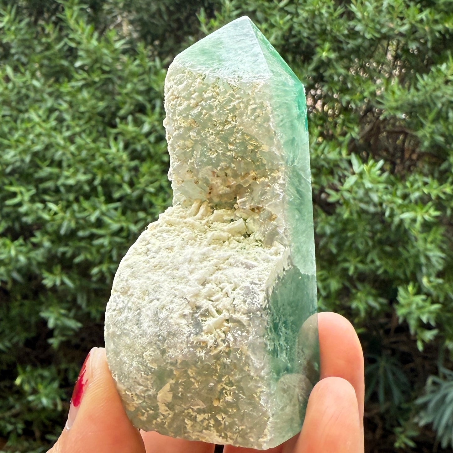 Green Fluorite with Quartz Tower Natural Crystal Generator 202g 88mm