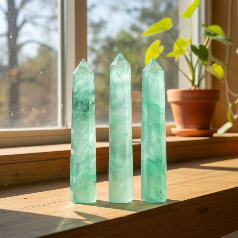Green Fluorite Points Towers Translucent Crystal Generators YOU CHOOSE