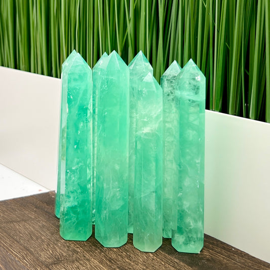 Green Fluorite Points Towers Translucent Crystal Generators YOU CHOOSE