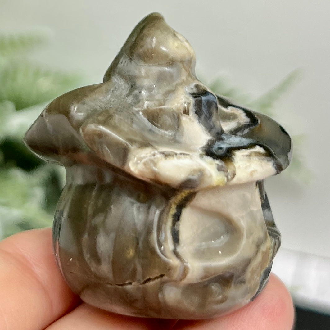 Volcanic Agate Halloween Pumpkin with Witches Hat UV Reactive Crystal 72g
