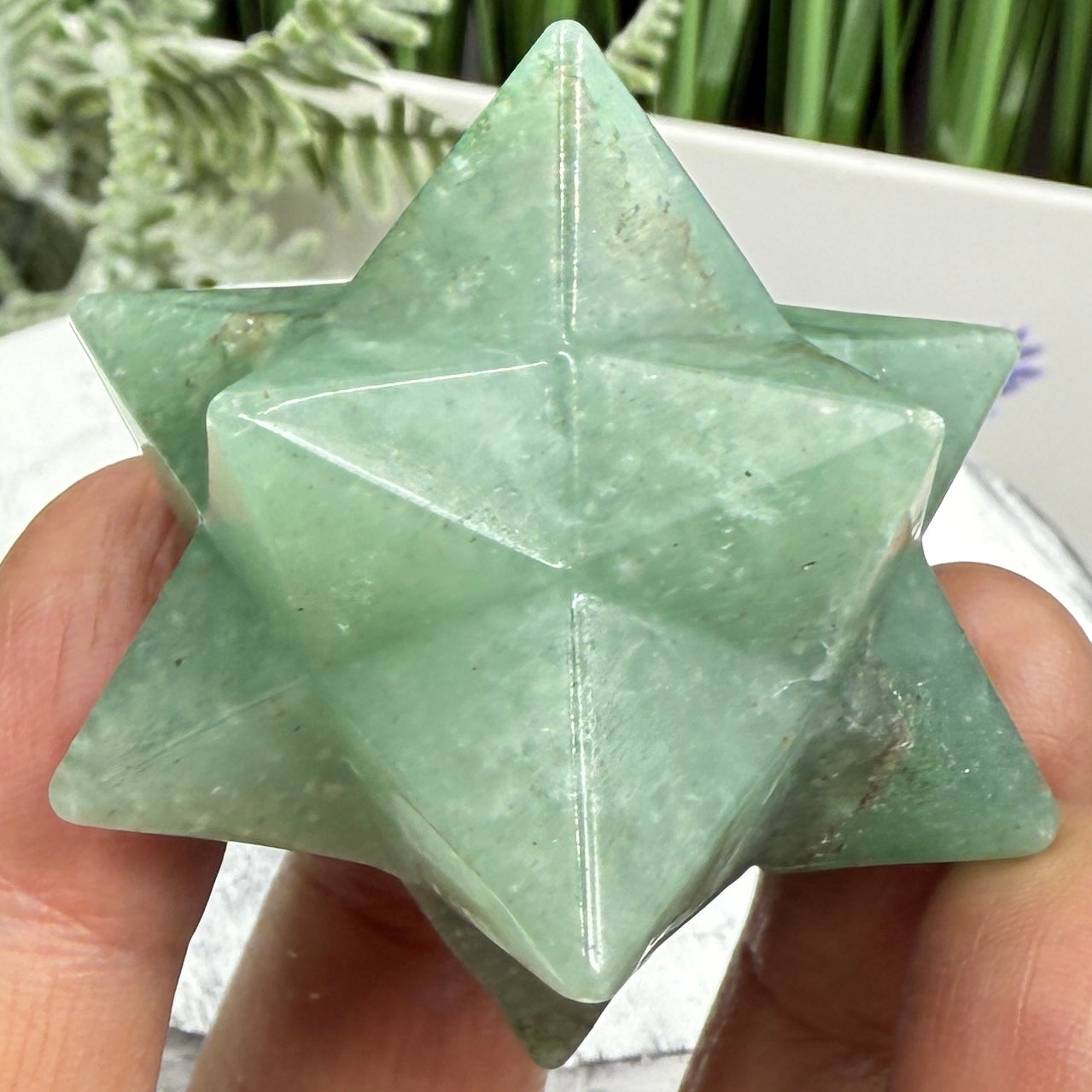 Green Aventurine Merkabah Stone of Opportunity Crystal Carving 76g