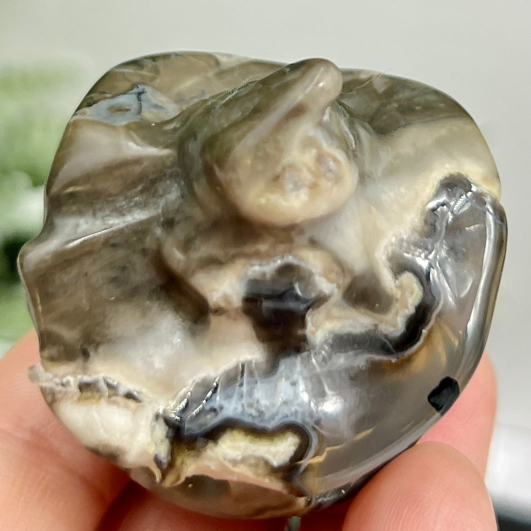 Volcanic Agate Halloween Pumpkin with Witches Hat UV Reactive Crystal 72g