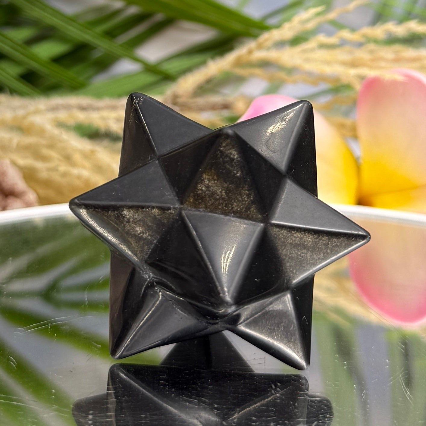 Golden Black Obsidian Merkabah Crystal Carving 71g