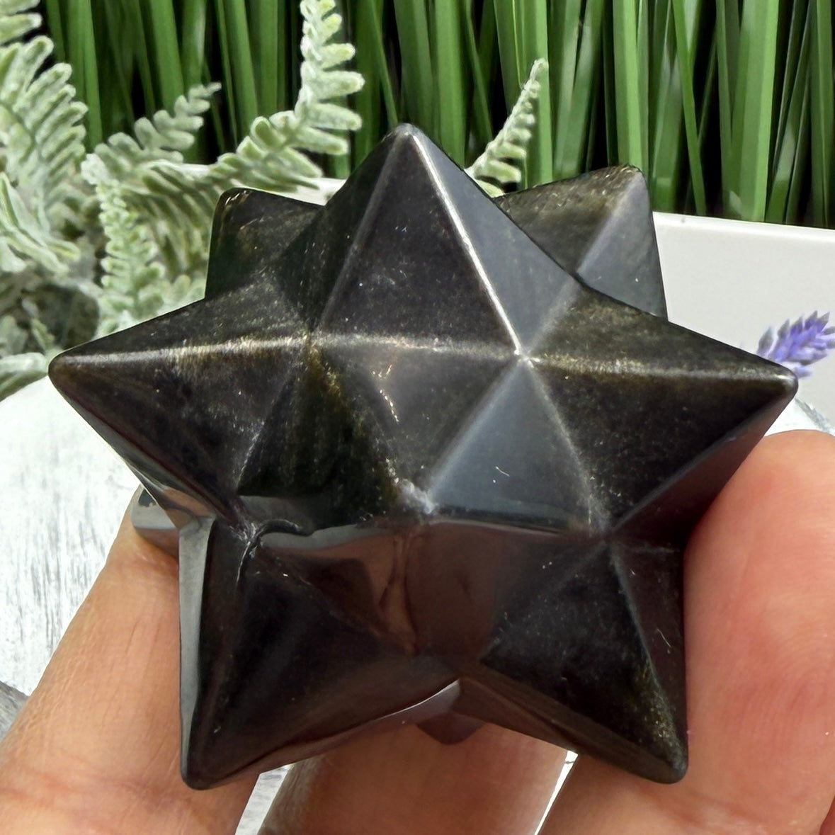 Golden Black Obsidian Merkabah Crystal Carving 71g