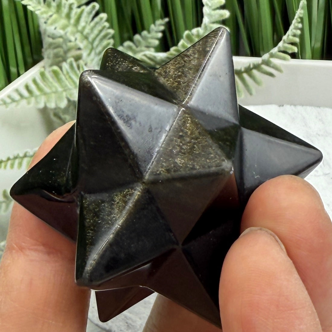 Golden Black Obsidian Merkabah Crystal Carving 71g