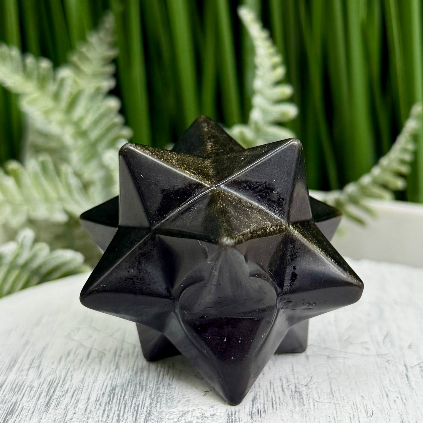 Golden Black Obsidian Merkabah Crystal Carving 71g