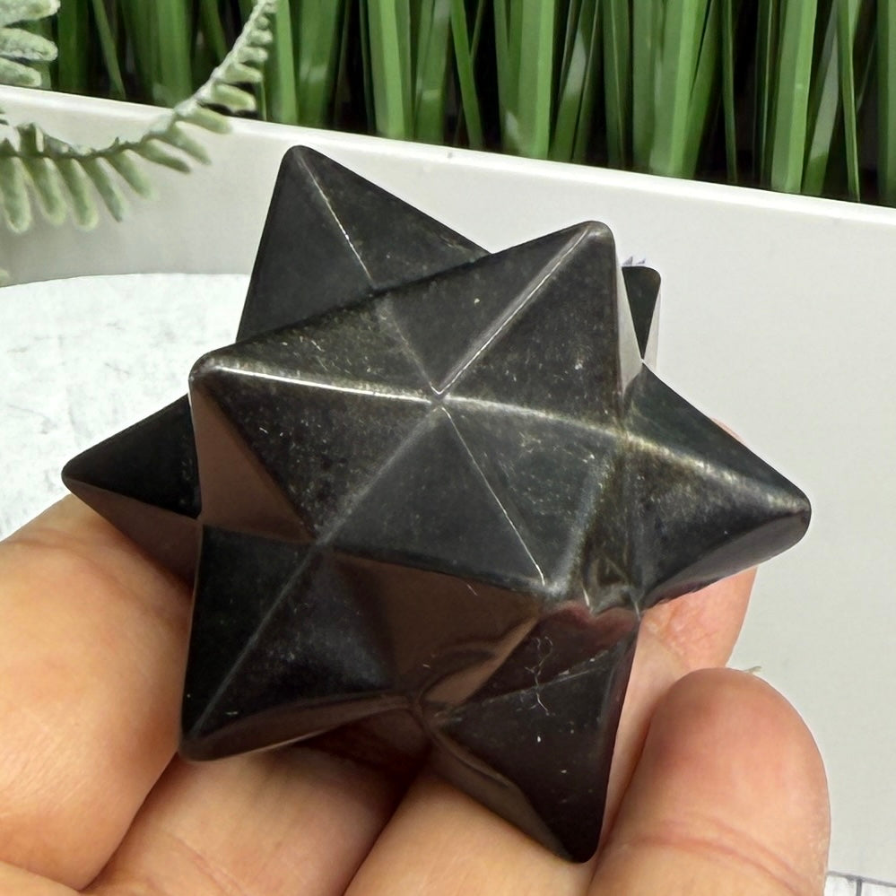 Golden Black Obsidian Merkabah Crystal Carving 71g