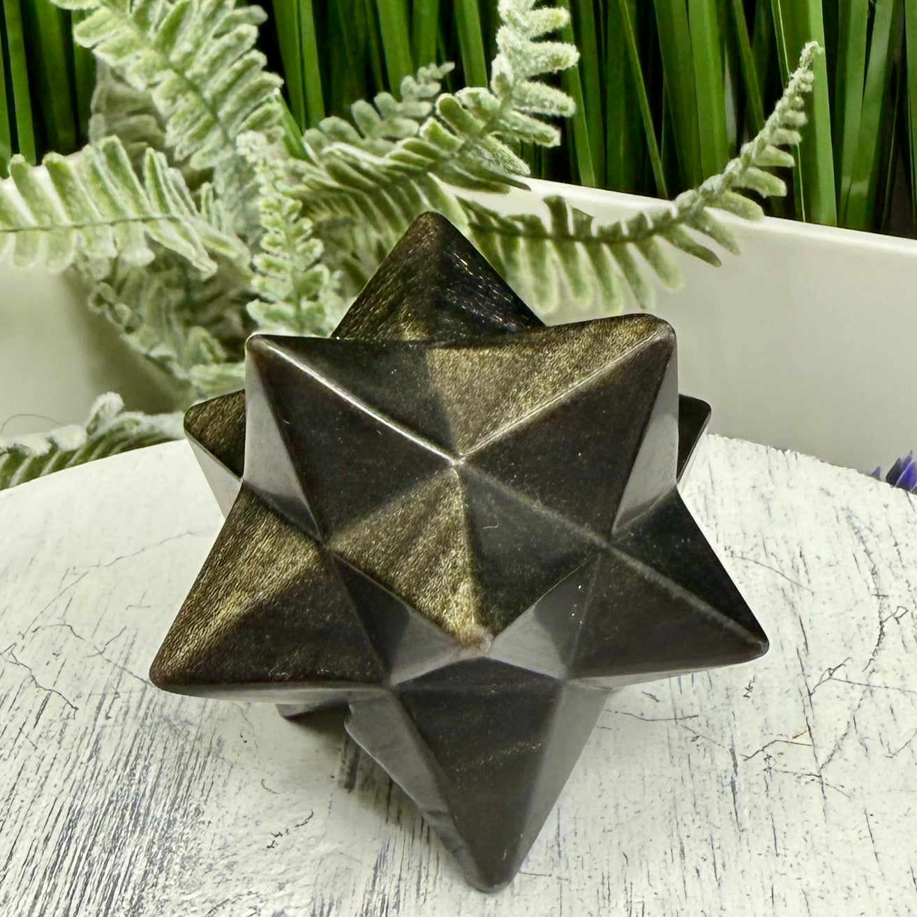 Golden Black Obsidian Merkabah Crystal Carving 71g