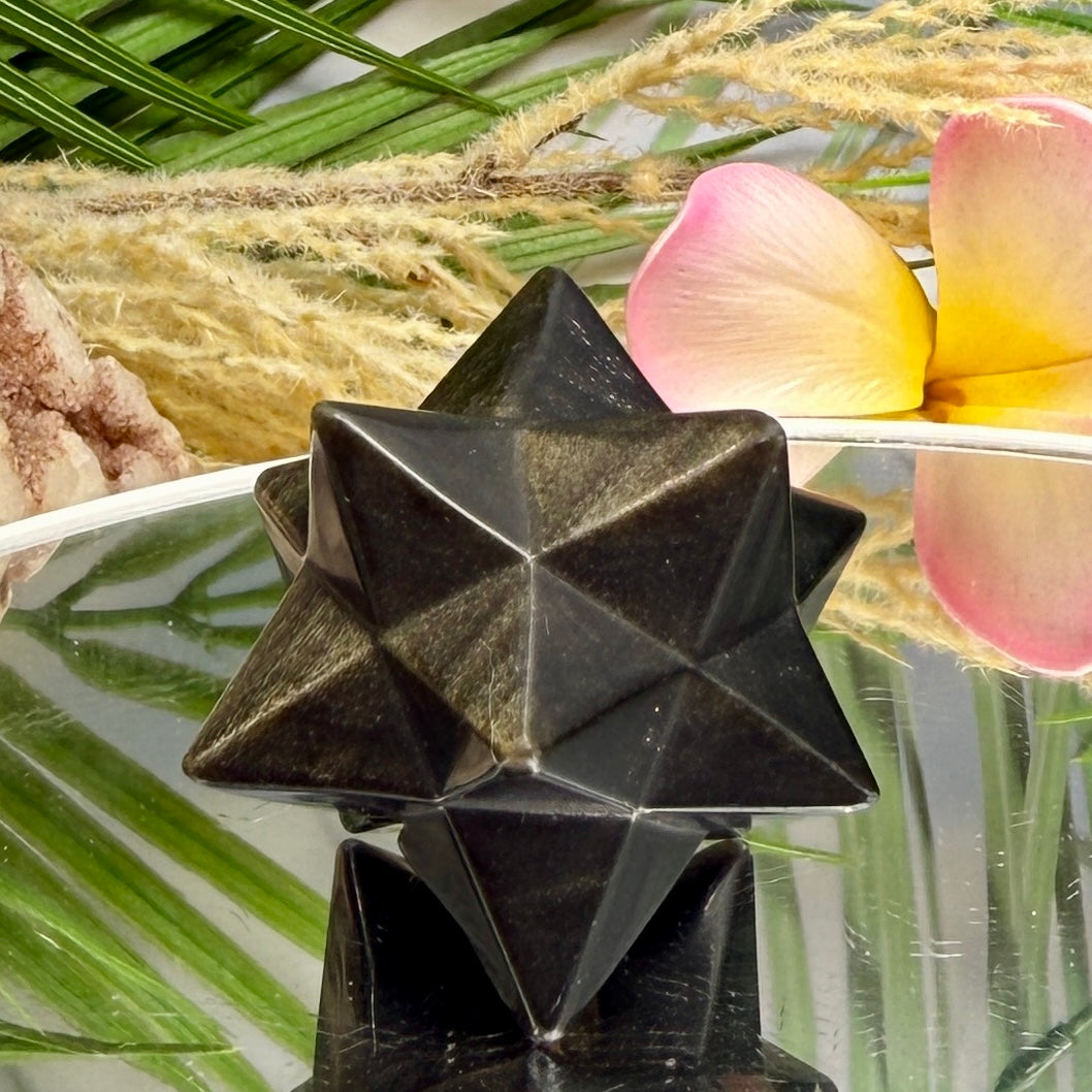 Golden Black Obsidian Merkabah Crystal Carving 71g