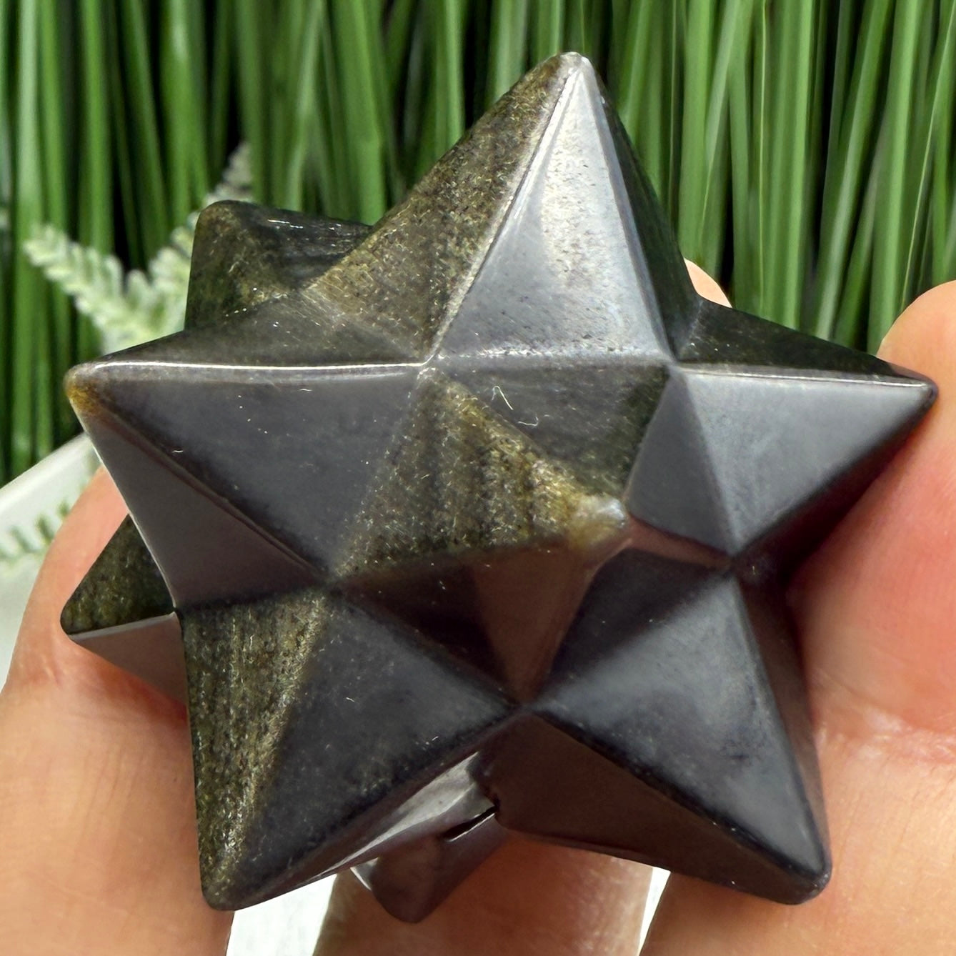 Golden Black Obsidian Merkabah Crystal Carving 71g