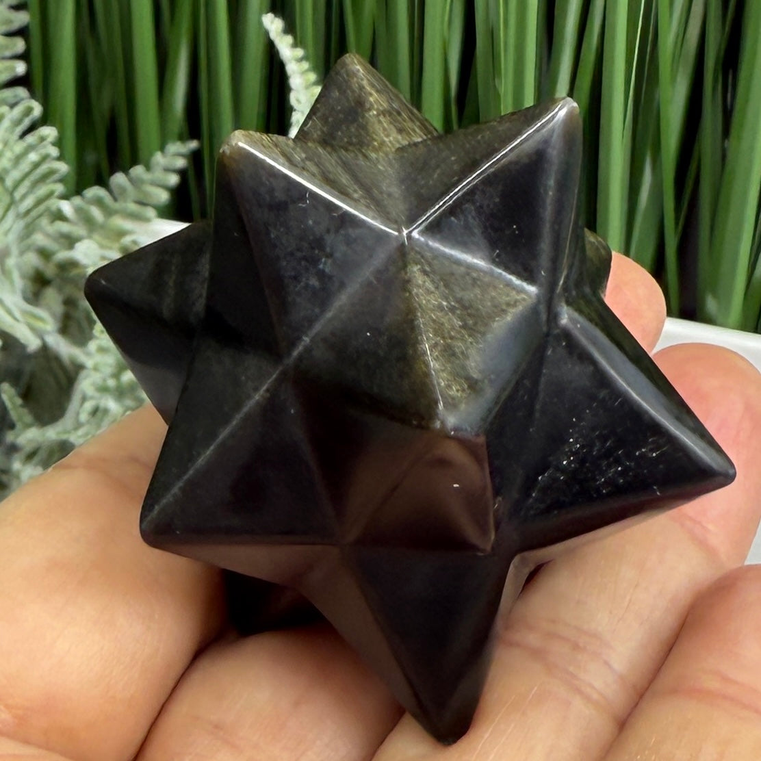 Golden Black Obsidian Merkabah Crystal Carving 71g