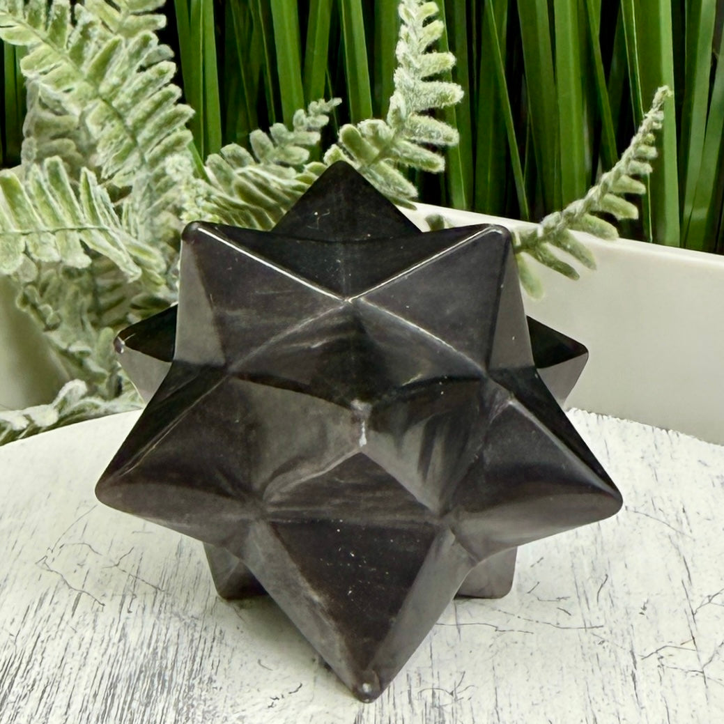 Silver Black Obsidian Merkabah Crystal Carving 81g