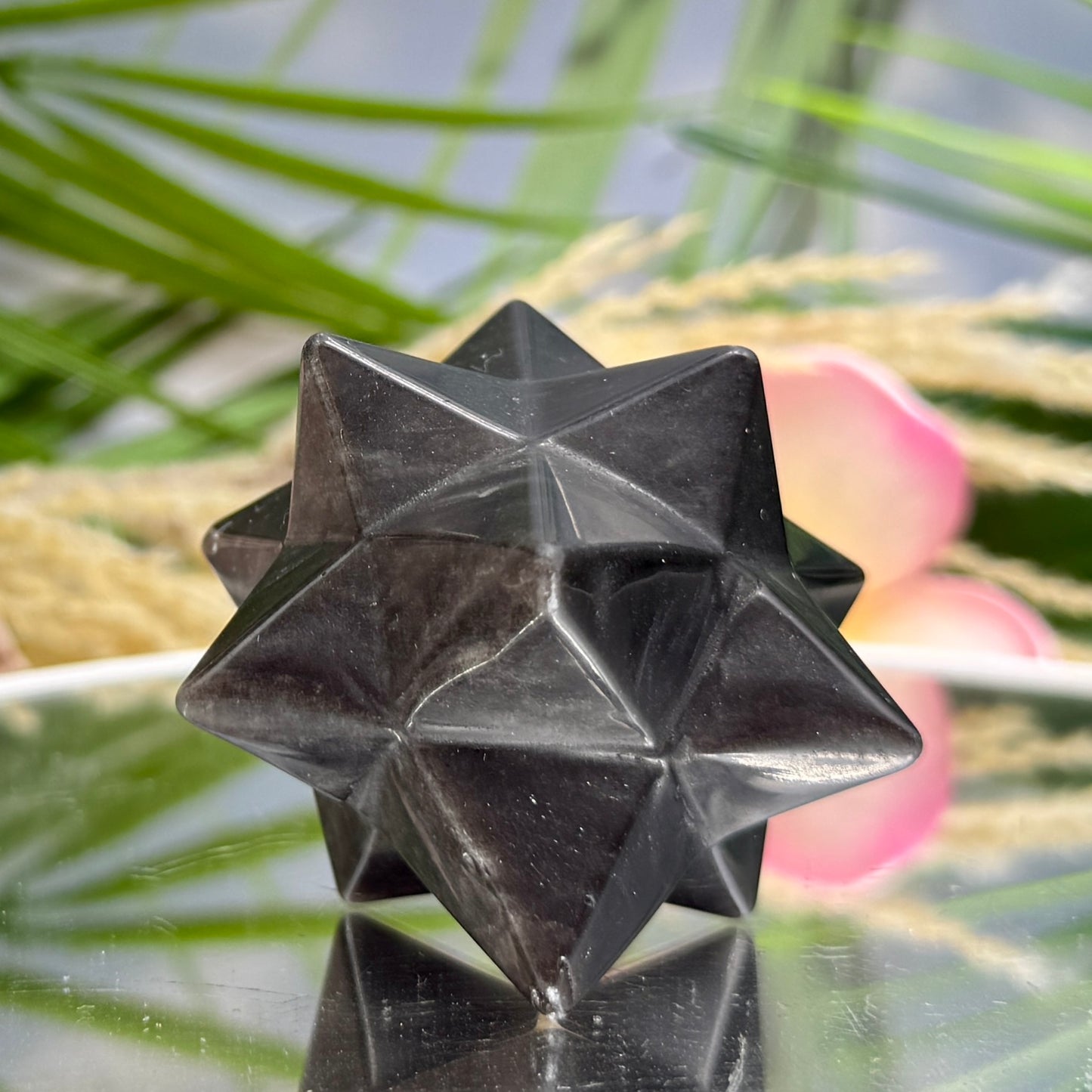 Silver Black Obsidian Merkabah Crystal Carving 81g